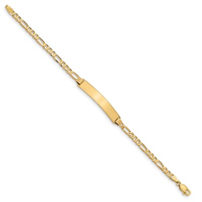 Pre-owned Superdealsforeverything Real 14kt Yellow Gold Flat Figaro Link Id Chain Bracelet; 7 Inch; Lobster Clasp