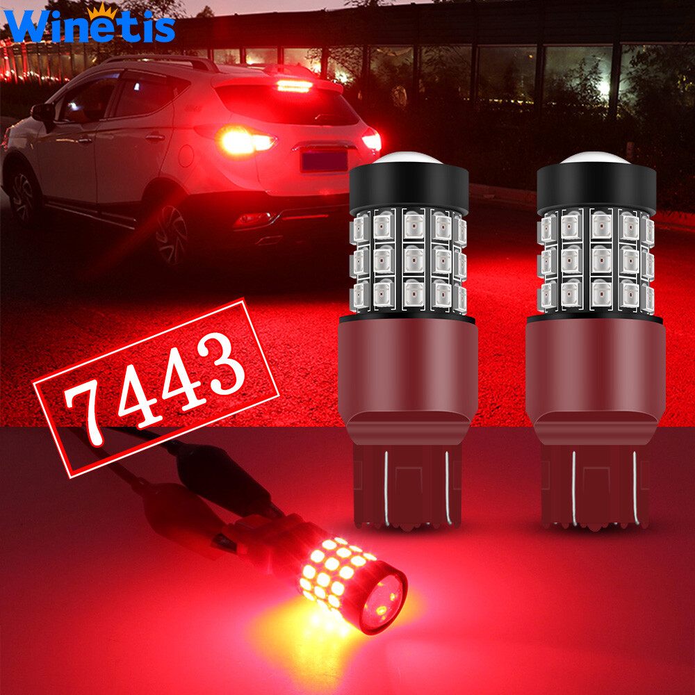 7443 Red LED Strobe Flash Blinking Brake Tail Light Parking Safety