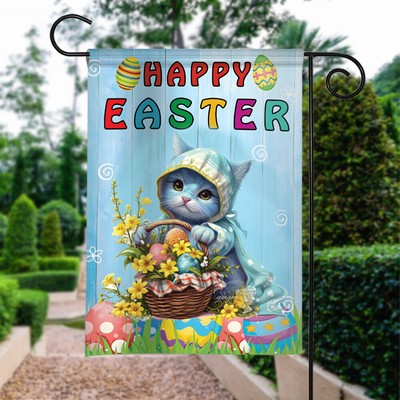 Happy Easter Garden Flag, Loves Blue Eyes Cat Happy Easter Double Sided House