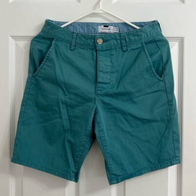 TOPMAN 100% Cotton Button Fly Men s Sea Green / Teal Chino Shorts 8  (size 28)