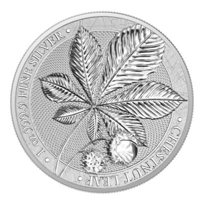 2021 Germania Mint Mythical Forest Chestnut Leaf 1 oz Silver 5 Mark Medal GEM BU