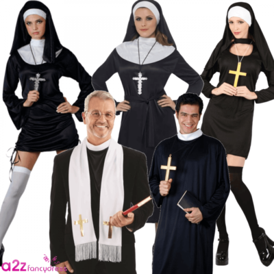Mens Ladies Vicars Nuns Couples Costumes Hen Stag Party Halloween Fancy  Dress
