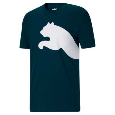 

Puma Oversized Logo Crew Neck Short Sleeve TShirt Mens Blue Athletic Casual Tops, Синий, Puma Oversized Logo Crew Neck Short Sleeve TShirt