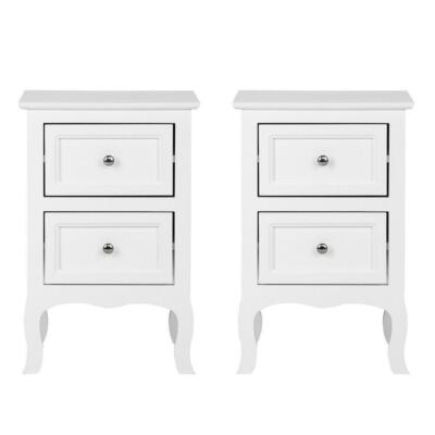 Set of 2 Bedroom Bedside Table Nightstand End Side Organizer 2 Drawers Storage