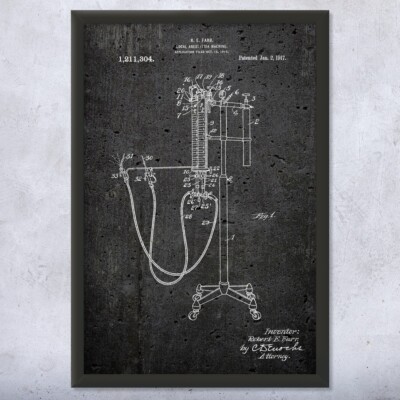 1917 Anesthesia Machine Patent Wall Art Poster, Canvas or Framed Nurse Gift