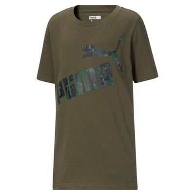 Puma Camo Pack Graphic Crew Neck Футболка с коротким рукавом Молодежная зеленая повседневная футболка для девочек