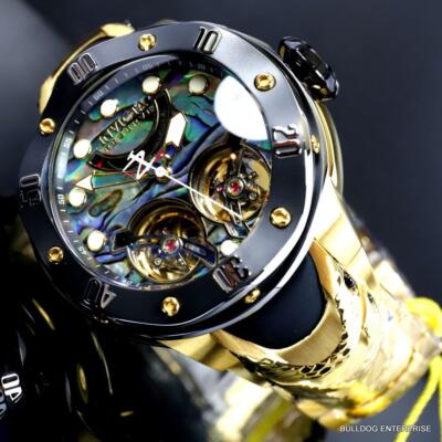 Pre-owned Invicta Reserve Kraken Double Open Heart Automatic Abalone Gold Plated Watch