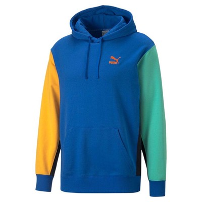 

Puma Classics Block Pullover Hoodie Мужская синяя повседневная спортивная верхняя одежда 53561958, Синий, Puma Classics Block Pullover Hoodie