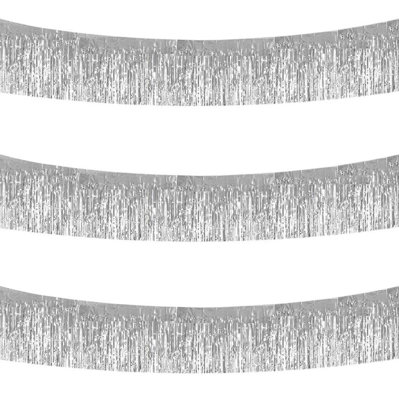 3 Packs Metallic Foil Fringe Garland 30 Feet Silver Tinsel Tassel Streamers Bann