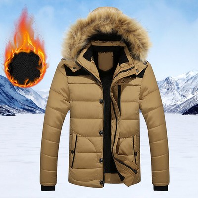 Mens Fluffy Hooded Parka Coat Winter Warm Padded Quilted Puffer Jacket Outwear