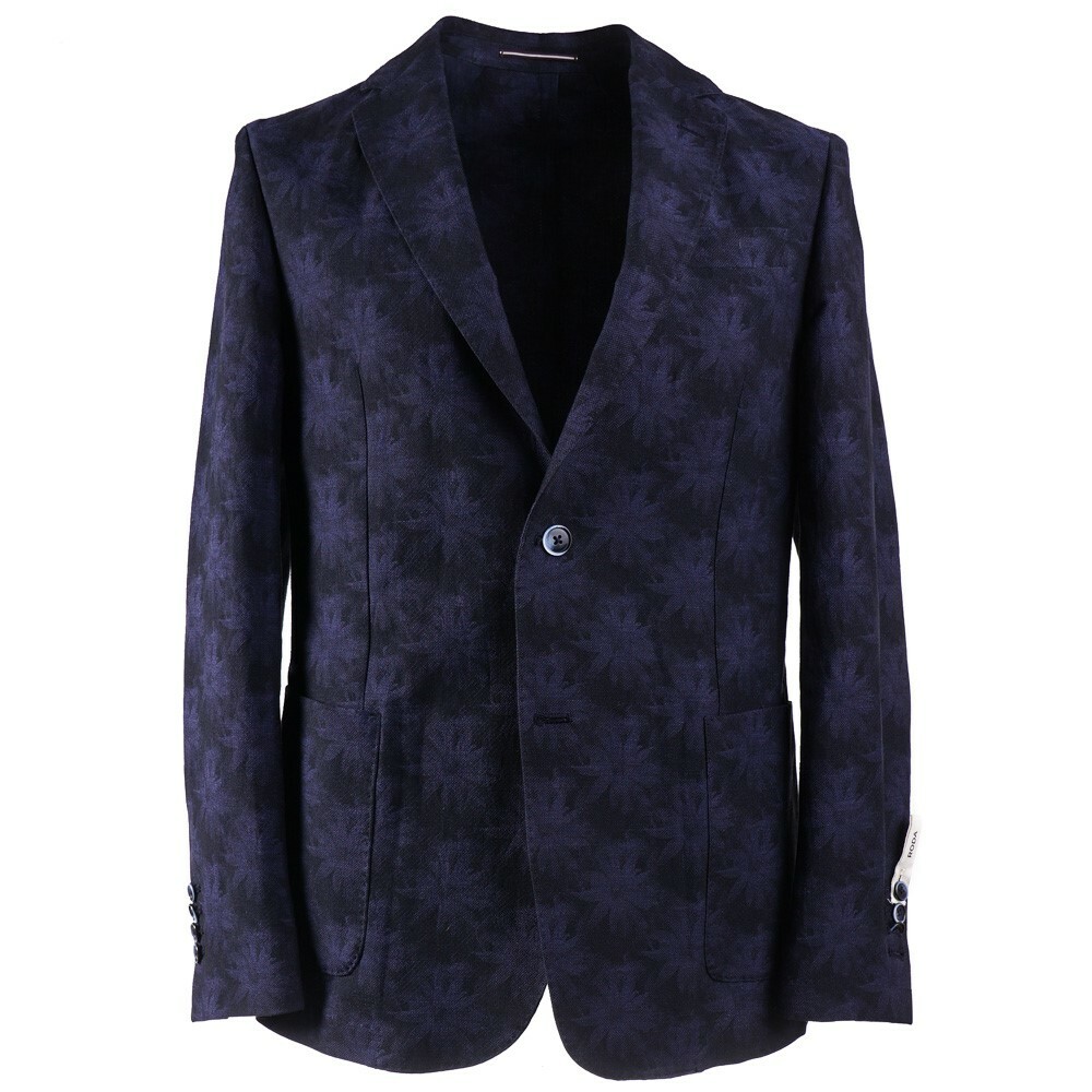 Pre-owned Roda $1495  Slim-fit Midnight Blue Floral Cotton-linen Suit 40 (eu 50)