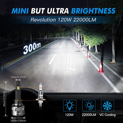 Bevinsee H1 LED Headlight Conversion Bulb High Low Beam 22000LM 120W 6000K White