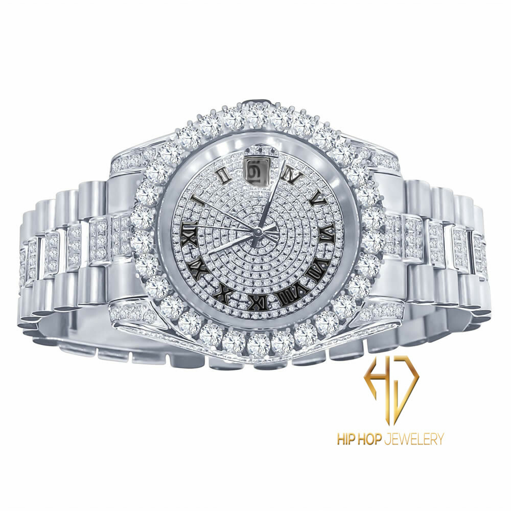 Pre-owned Bling Master 18k White Gold Tone Stainless Steel Simulated Diamonds Presidential Watch 41mm