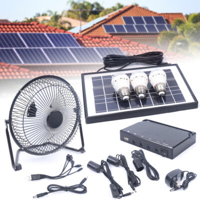 12 Volt Outdoor Solar Panel Kit Lighting System with Led Lamp Lighting & 8'' Fan
