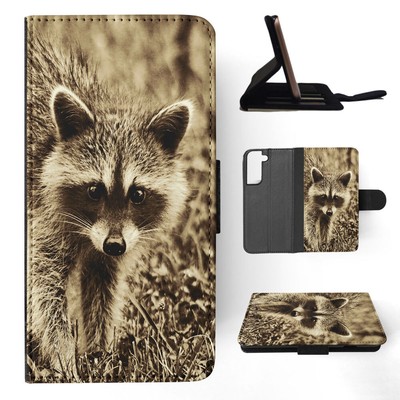 FLIP CASE FOR SAMSUNG GALAXY|CUTE RACOON ANIMAL MAMMAL #3
