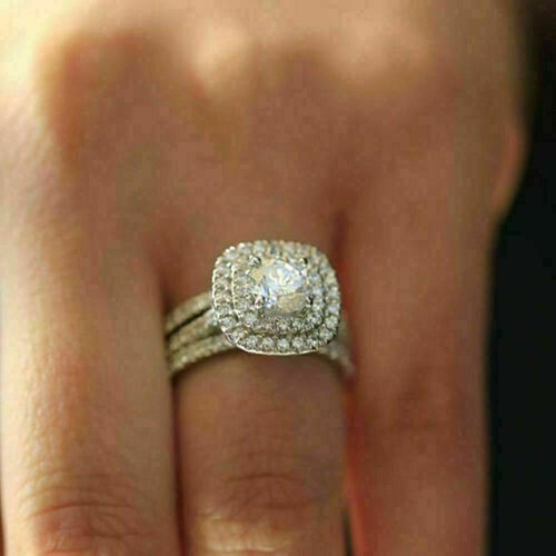 Certified 3.00Ct Near White Round Moissanite Halo Engagement Ring 14k White Gold