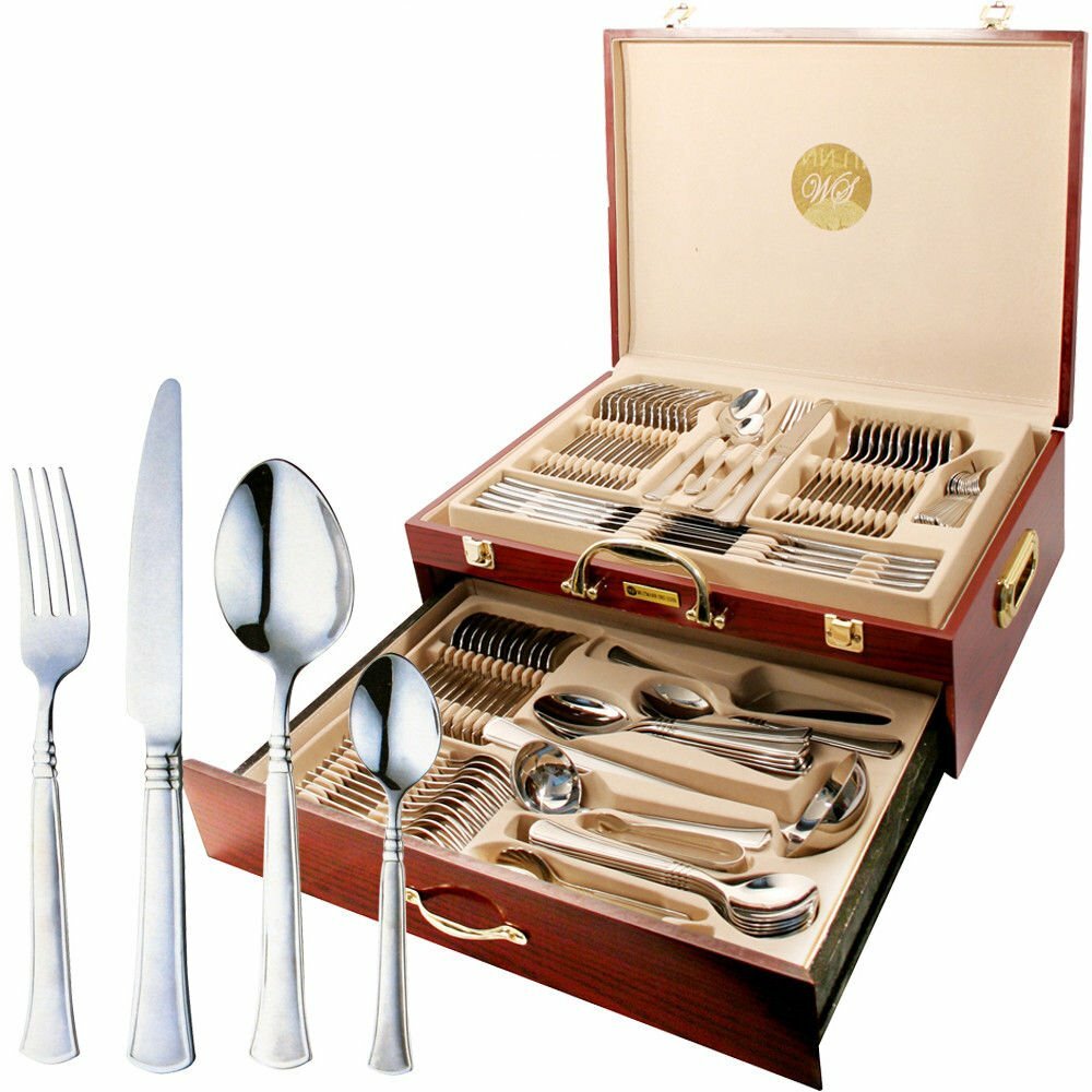 Beautiful Stunning Vintage Heavy 95PC Cutlery Set Canteen + Wooden Case