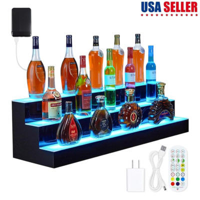3 Layers Acrylic LED Lighted Bar Shelf Display Wine Racks 24'' With App Control