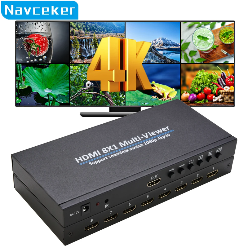 HDMI-compatible Multiviewer 4K 4 In 8 In 1 Out 1080P Quad Screen Multi Viewer HD
