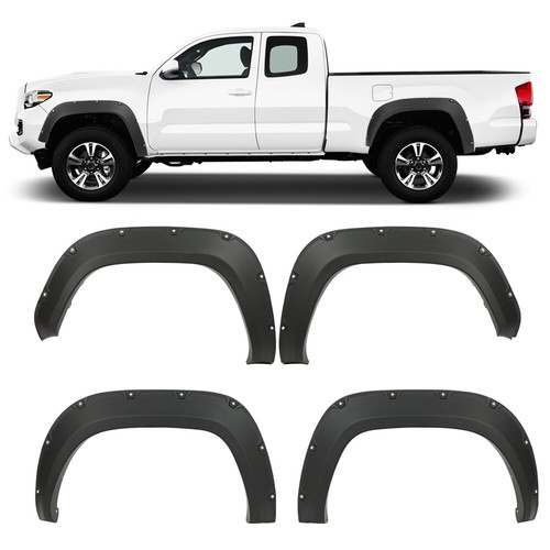 4pcs Fit For 16-22 Toyota Tacoma Pocket Rivet Style Fender Flares Smooth Black