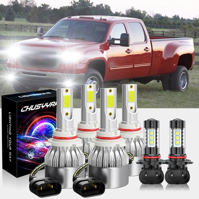 For GMC Sierra 1500 3500 2003-2006 6x Combo LED Headlight Hi/Lo Fog Light Bulbs