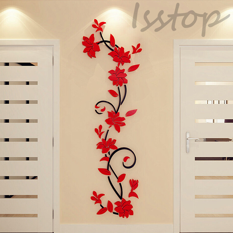 3D Rattan Flower Stickers for Wall Door Living Room Bedroom