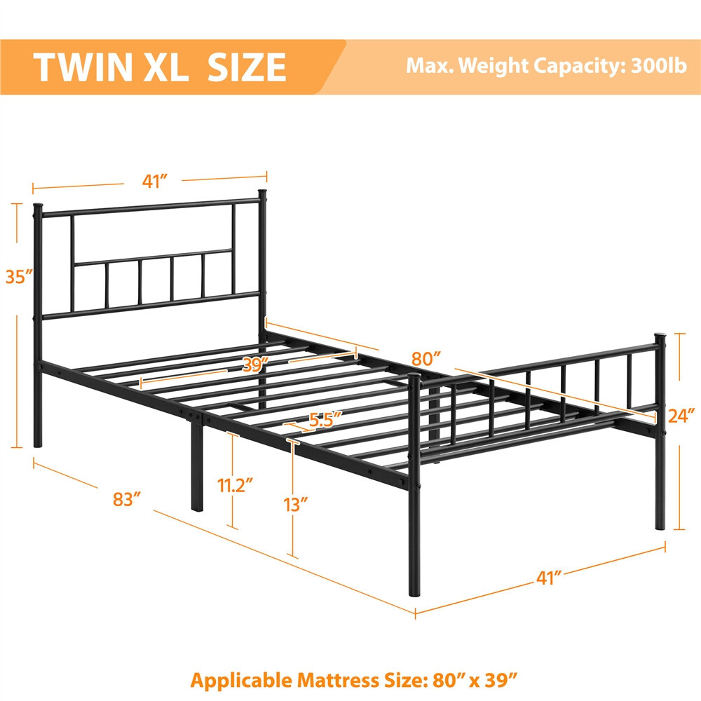 Metal Platform Bed with Headboard and Footboard for Bedrooms Twin-XL, White