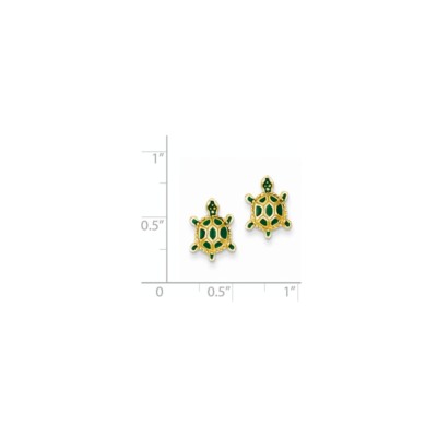 Pre-owned Superdealsforeverything Real 14kt Yellow Gold Green Enameled Turtle Post Earrings