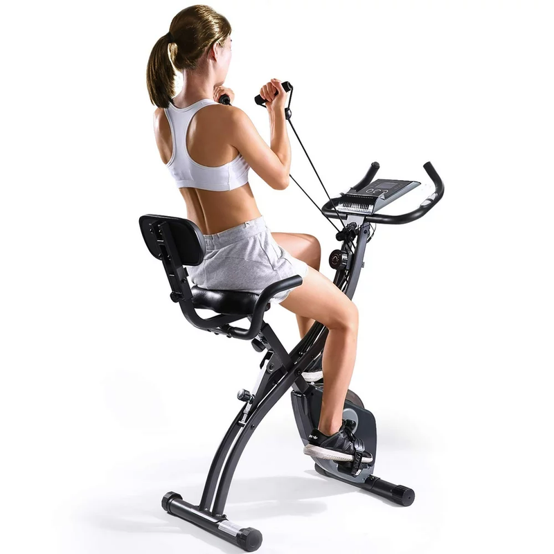 3-In-1 Exercise Bike Quiet Folding Magnetic Stationary Exercise Bikes with Arm R