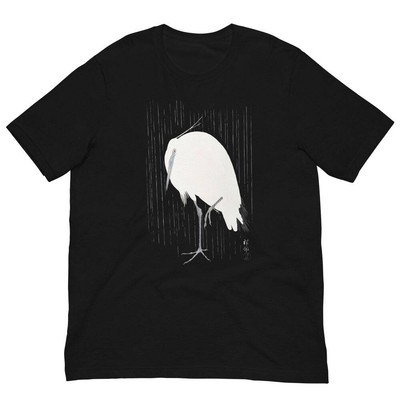 Retro Japanese Painting of Heron Black Tee - Unisex T-Shirt for Men & Women, Vin