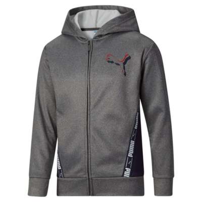 Puma Amplified Pack Fleece Zip Up Jacket Youth Boys Grey Casual Athletic Outerwe