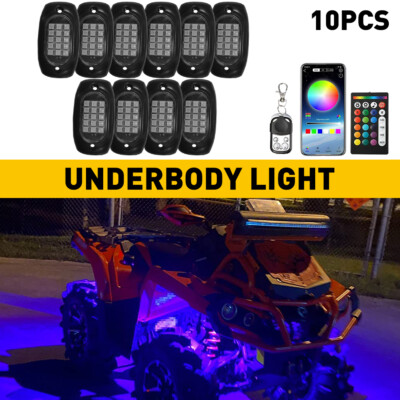 RGB LED Rock Lights Offroad Truck Underbody Neon Bluetooth Music APP colorful US