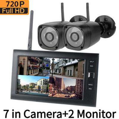 7 '' TFT Wireless 1pcs Monitor+ 2pcs IR Camera 4 CH Quad Security System DVR 720P