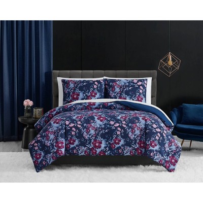 Комплект постельного белья Badgley Mischka 3шт Full/Queen Home Midnight Garden Темно-синий: