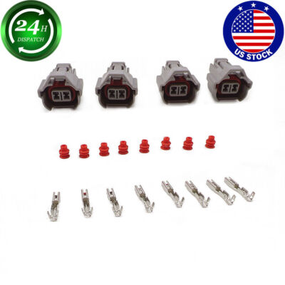 4* 2-Pin Fuel Injector Connector Plug Clip Kit Set For Nippon Denso 90980-11153