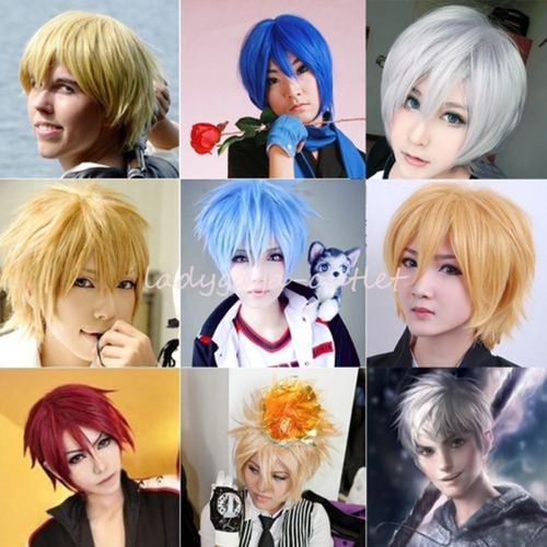 Unisex Anime Cosplay Wig Short Shaggy Pixie Straight Costume Wig Blonde White Pw