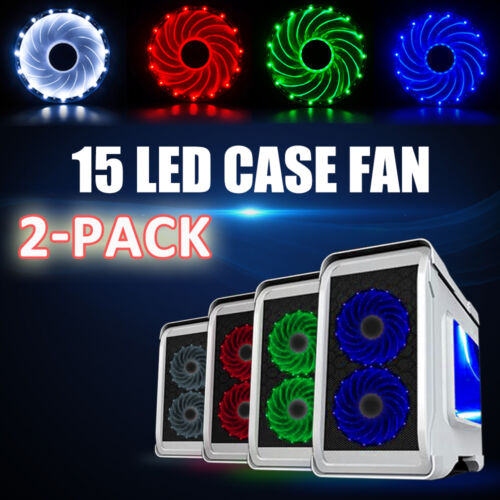 2-Pack 120mm 15 LED PC CPU Computer Case Cooling Neon Quite 