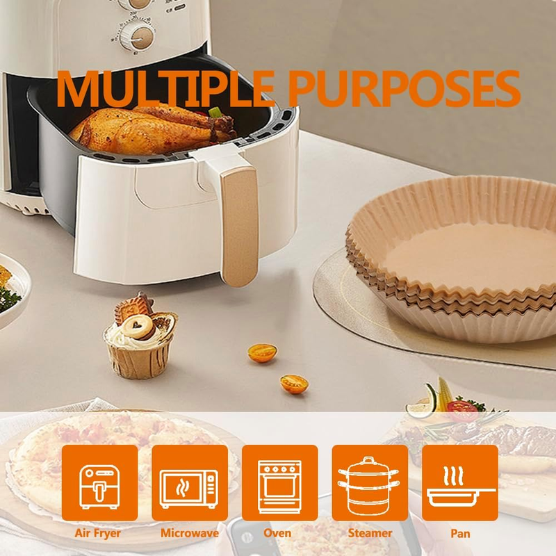 100PCS Disposable Air Fryer Liners, 6.3 Inch Round Non-Stick Oil-Proof Water-Pro