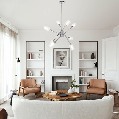 8Lights Contemporary Chandelier Sputnik Chrome Ceiling Light Glass Pendant Light