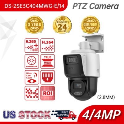 Tandem Vu 4MP+4MP 4X PoE PTZ IP Cameras DS-2SE3C404MWG-E/14 2.8-12mm +Detection
