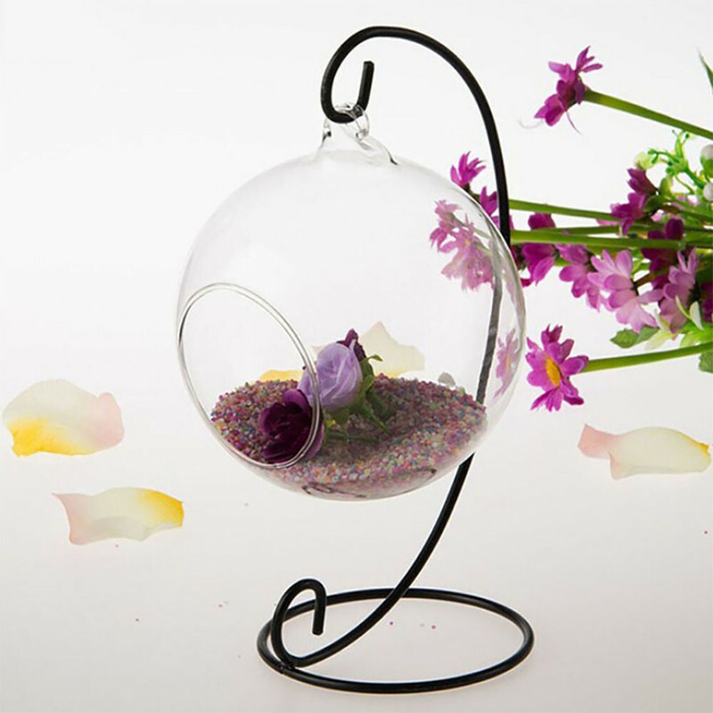 Hanging Ornament Iron Holder Candle Candlestick Glass Metal Lantern Stand Globe.
