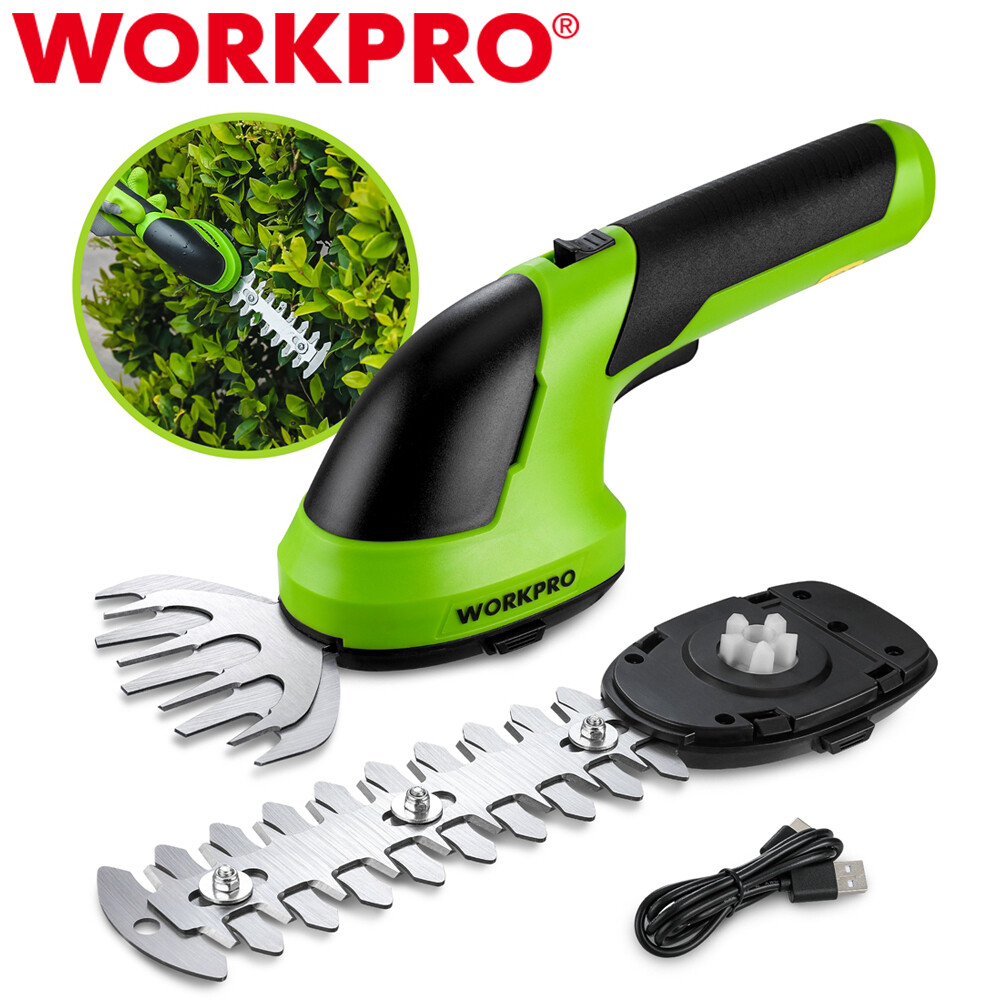 WORKPRO Cordless Grass Shear & Shrubbery Trimmer - 2 in 1 Handheld Hedge Trimmer