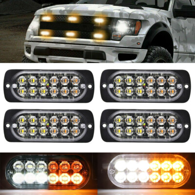4x Amber/White Hazard Flashing Strobe Light Bar Side Warning Light Beacon Lights