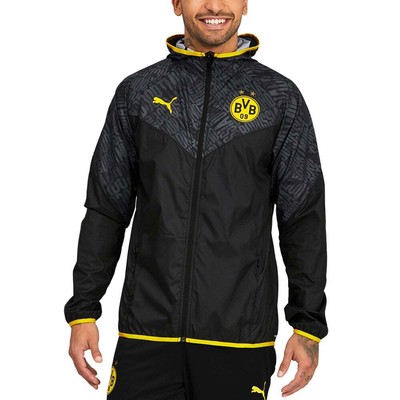 

Puma Bvb Warm Up Full Zip Jacket Mens Size  Повседневная спортивная верхняя одежда 758585-0, Черный, Puma Bvb Warm Up Full Zip Jacket