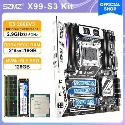 SZMZ X99 S3 Motherboard Kit With E5 2666 V3 + 16GB DDR4 RAM + 128GB NVMe M.2 SSD