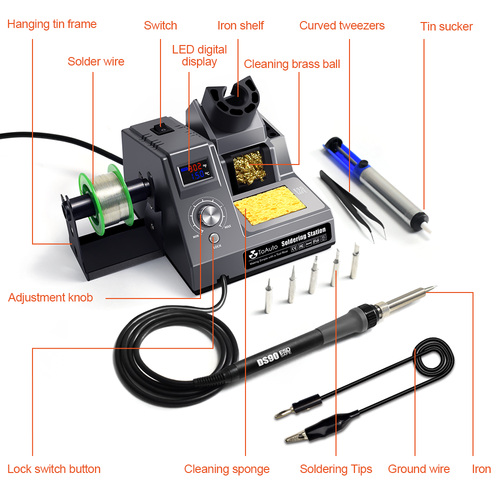 90W Electric LED Soldering Iron Station Kit Auto Sleep Adjustable Temperature US