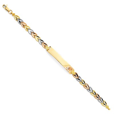 NEW 14K TRI COLOR GOLD FLOWER ID BRACELET