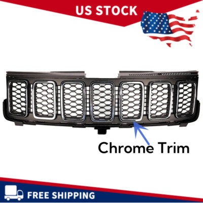 Front Grille Assembly & Chrome Trim Ring For Jeep 2017-21 Grand Cherokee