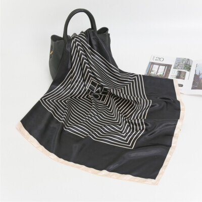 Small Black White Stripes Square Hijab Scarf Sunscreen Imitated Silk Scarves US