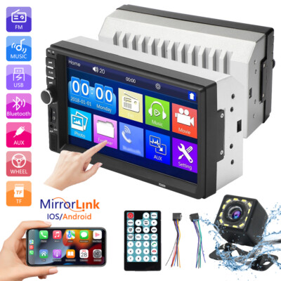 7'' Double 2 DIN Car MP5 Player Bluetooth Touch Screen Stereo Radio 12 LED Camera